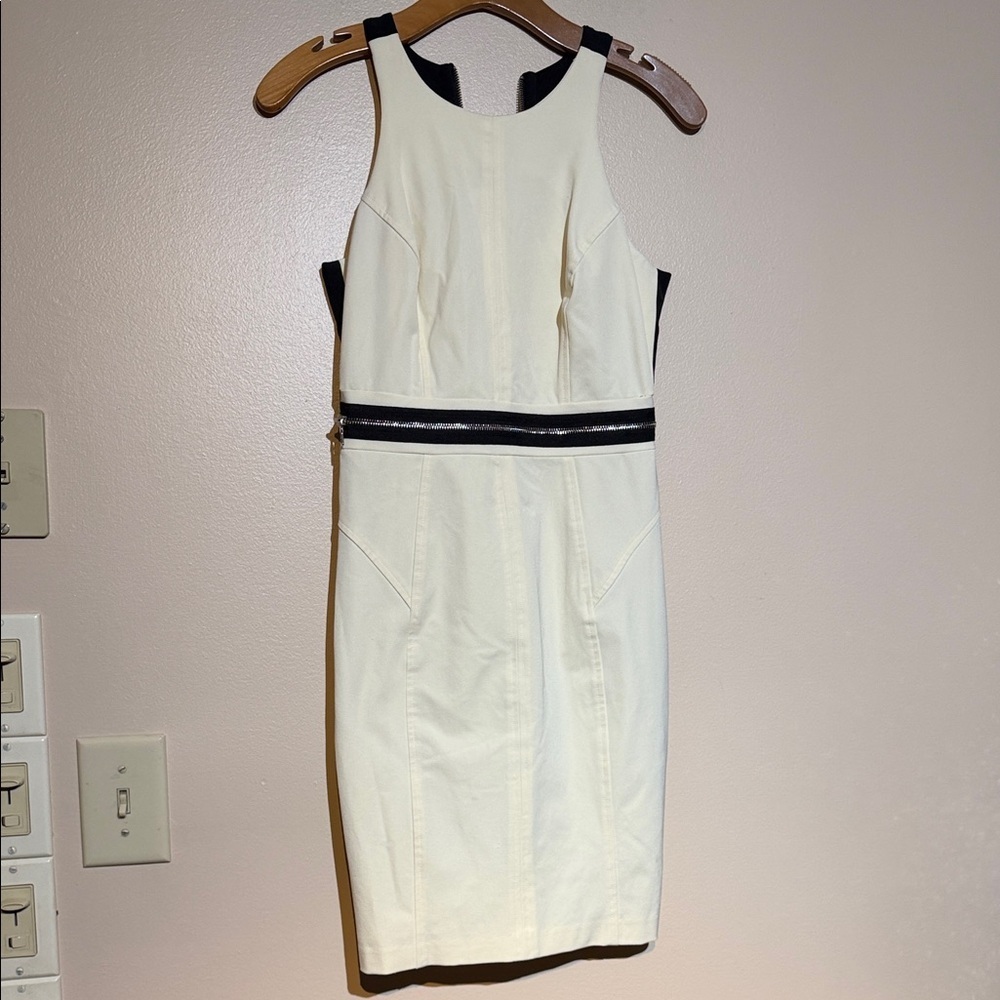 Milly Cream Midi Sheath Dress with Black Trim